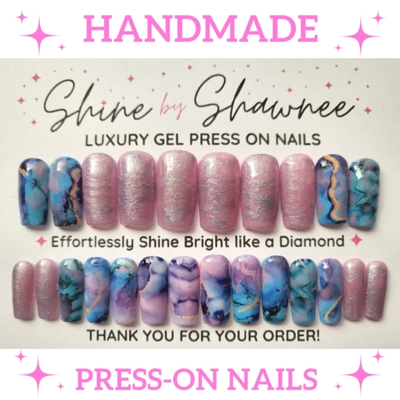 Handmade Luxury Press-On Nails | Sturdy & Reusable | PINK OCEAN - Picture 1 of 7